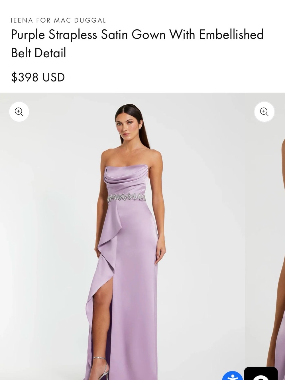 Mac Duggal Lilac Strapless Satin Gown with Jeweled Waist
